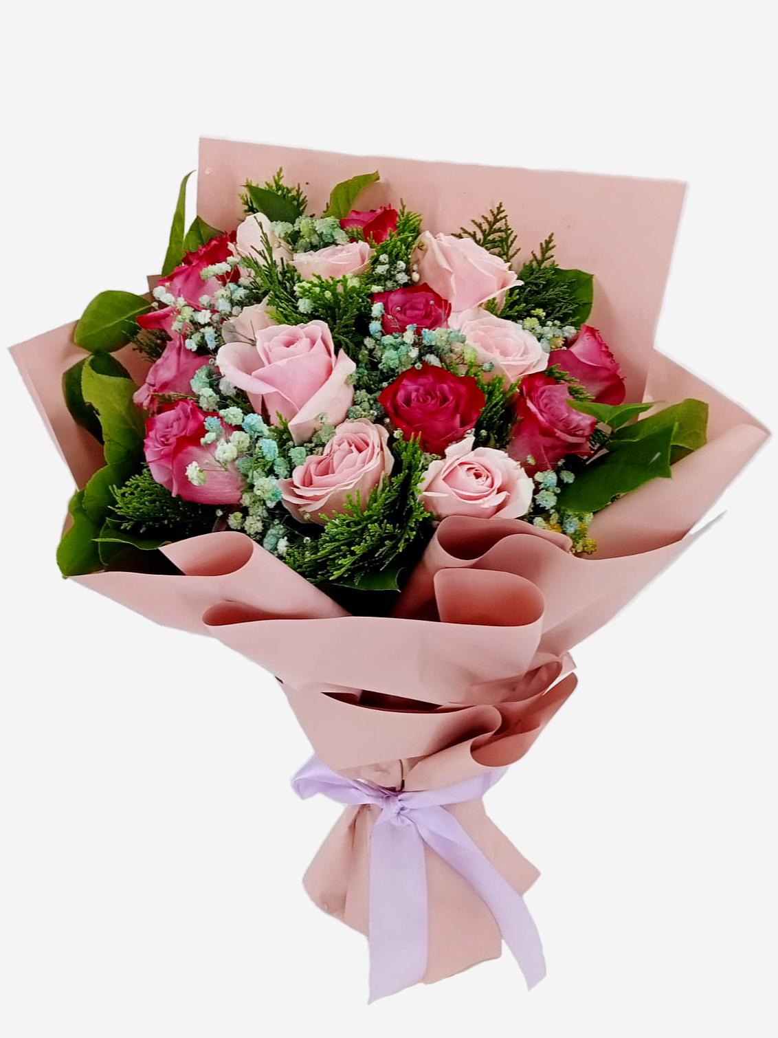 bouquet of pink and purple roses for anniversary flowers