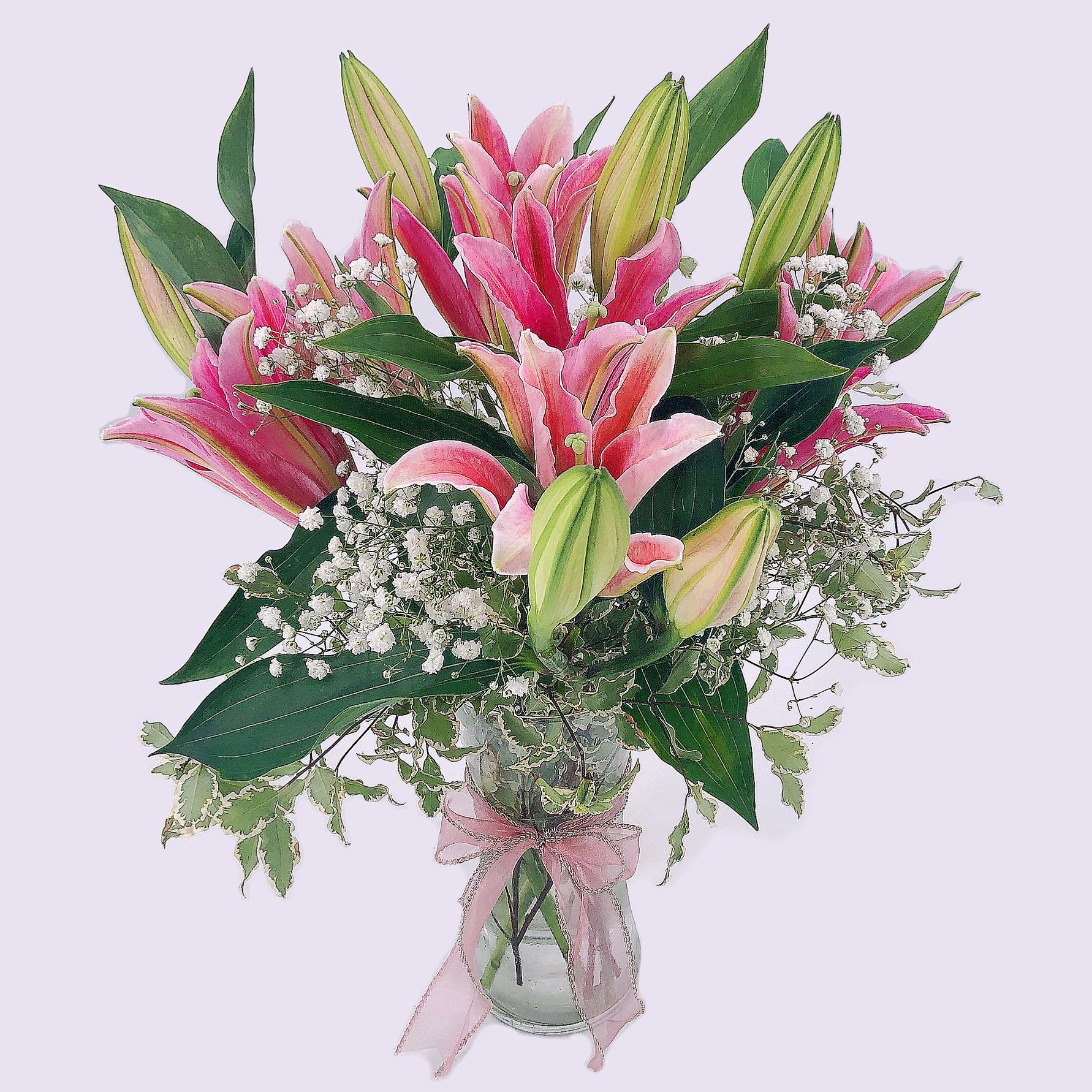 pink lilies as house warming flowers or birthday flowers