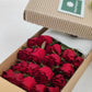 red roses in box for anniversary flowers or birthday flowers